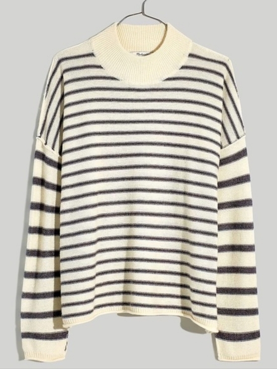 Madewell Sweaters - Madewell Stripe-Play Mockneck Pullover Sweater NI116 XXS Ivory Grey Merino Wool